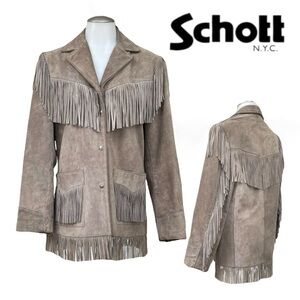 Vintage SCHOTT NYC Womens M 12 Suede Leather Jacket Western Rancher Fringe Boho
